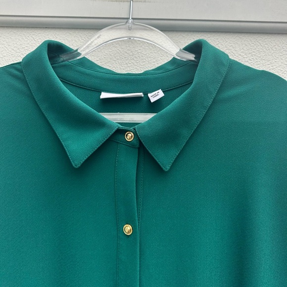 Susan Graver Liquid Knit Top 4X Asymmetrical Hem Kelly Green Button Front Tunic - Picture 3 of 11